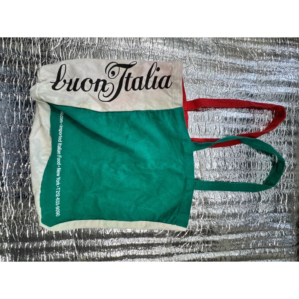 Buon Italia Canvas Tote Bag Chelsea Market New York Red White Green Tricolor